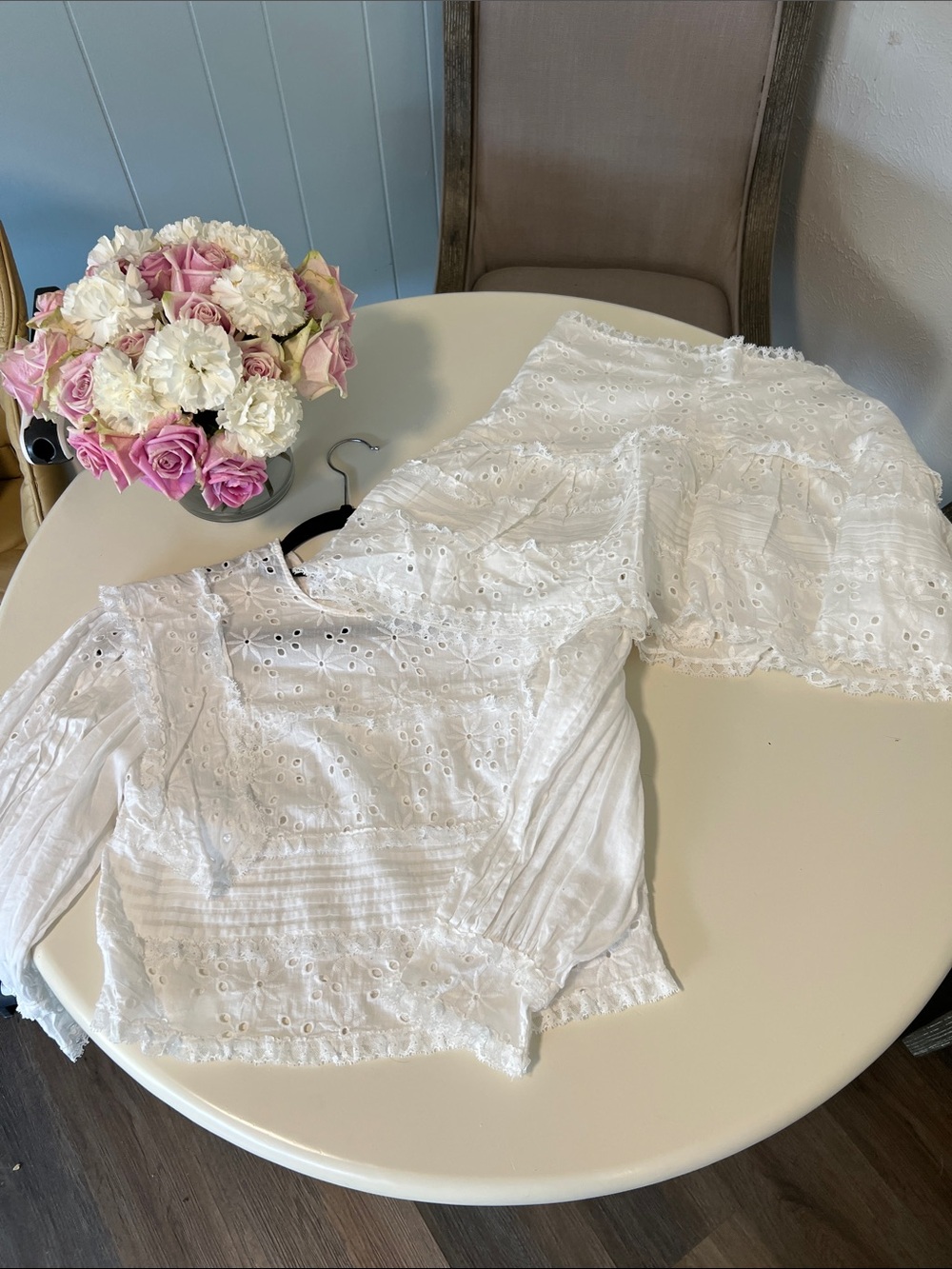 Women's White Eyelet skirt set